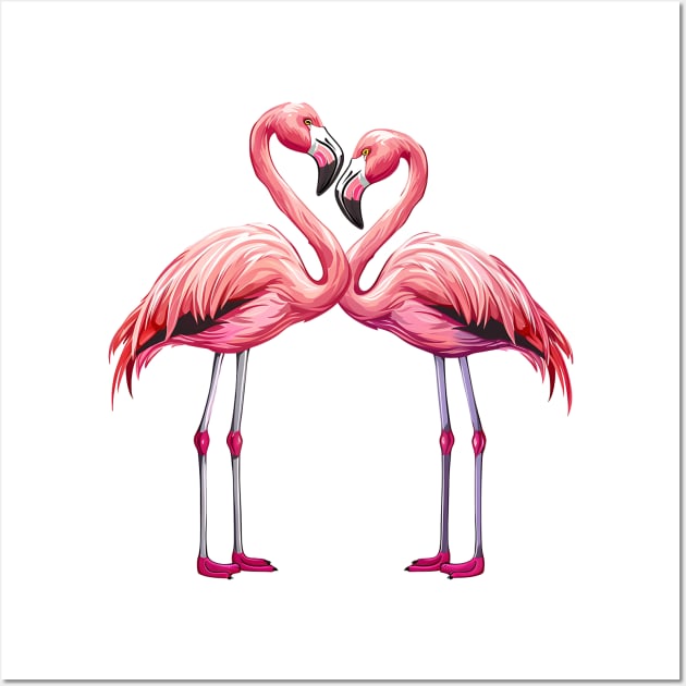 Valentine Cartoon Flamingo Couple Wall Art by Chromatic Fusion Studio